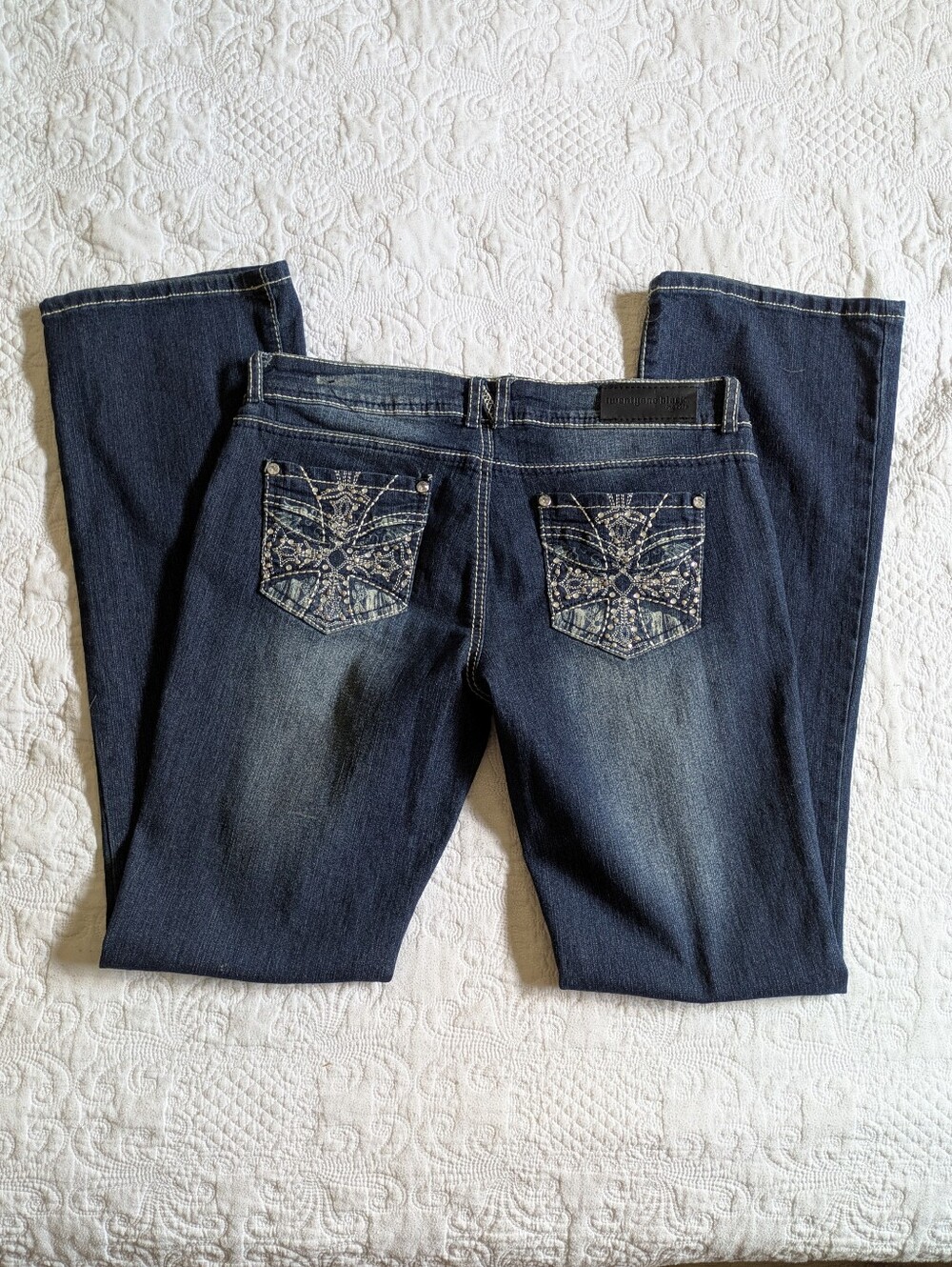 Women’s Dark Wash Distressed Straight Jeans - Blue
